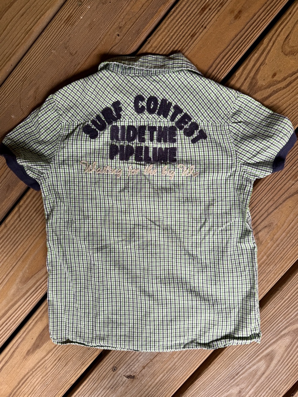 United Colors of Benetton Boys Surf Graphic Plaid Button Down Shirt Size 6-7 Yrs